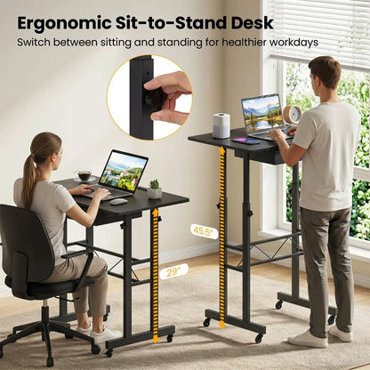 Height Adjustable Desk with Wheels and Drawer