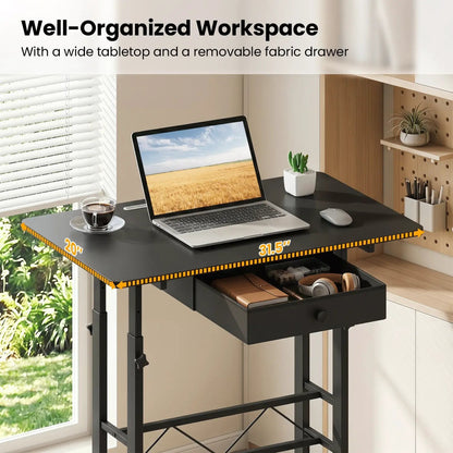 Height Adjustable Desk with Wheels and Drawer