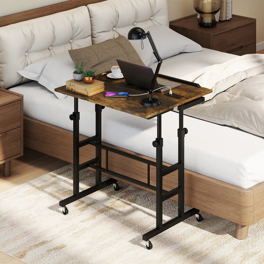 Mobile Standing Desk with Power Outlets by DirectDeals, wood top, adjustable height, black frame on Tampa Home & Garden Store