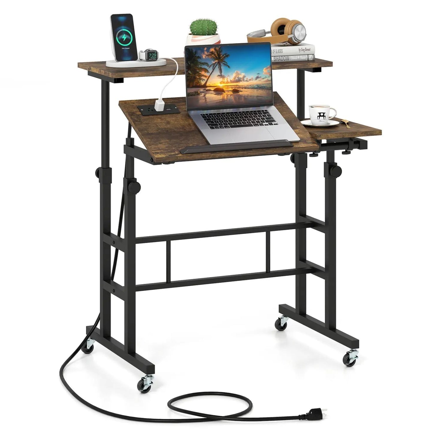 Mobile Standing Desk with Height Adjustments