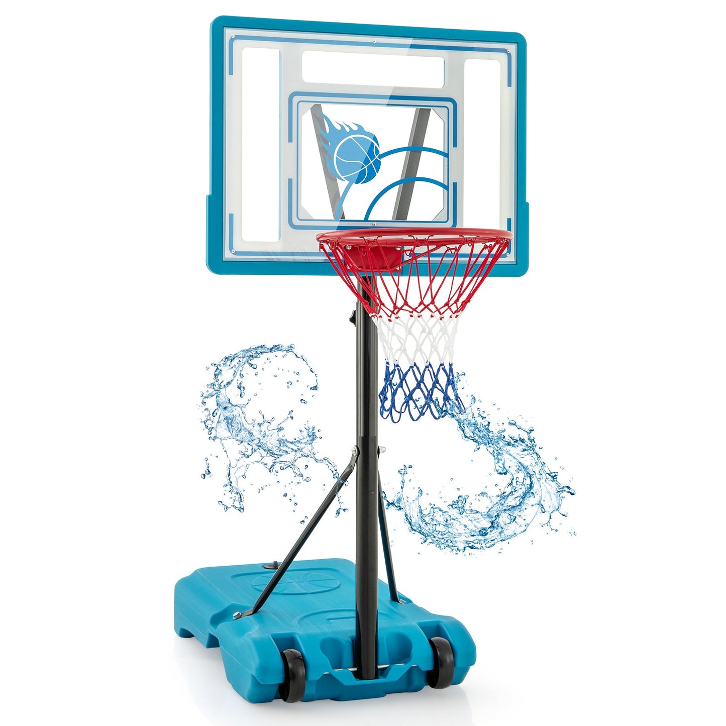 3.8-4.4 Feet Height Adjustable Pool Basketball Hoop for Kids Teens and Adults-Blue - Tampa Home & Garden Store