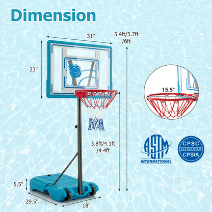 3.8-4.4 Feet Height Adjustable Pool Basketball Hoop for Kids Teens and Adults-Blue - Tampa Home & Garden Store