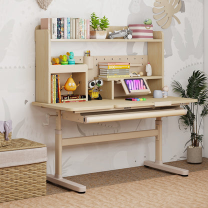 Height Adjustable Writing Table with Tilt Desktop and Retractable Book Stand-Yellow
