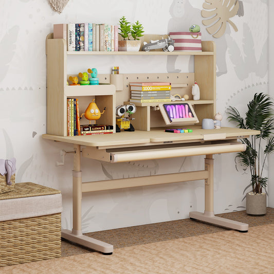 Height Adjustable Writing Table with Tilt Desktop and Retractable Book Stand-Yellow - Tampa Home & Garden Store
