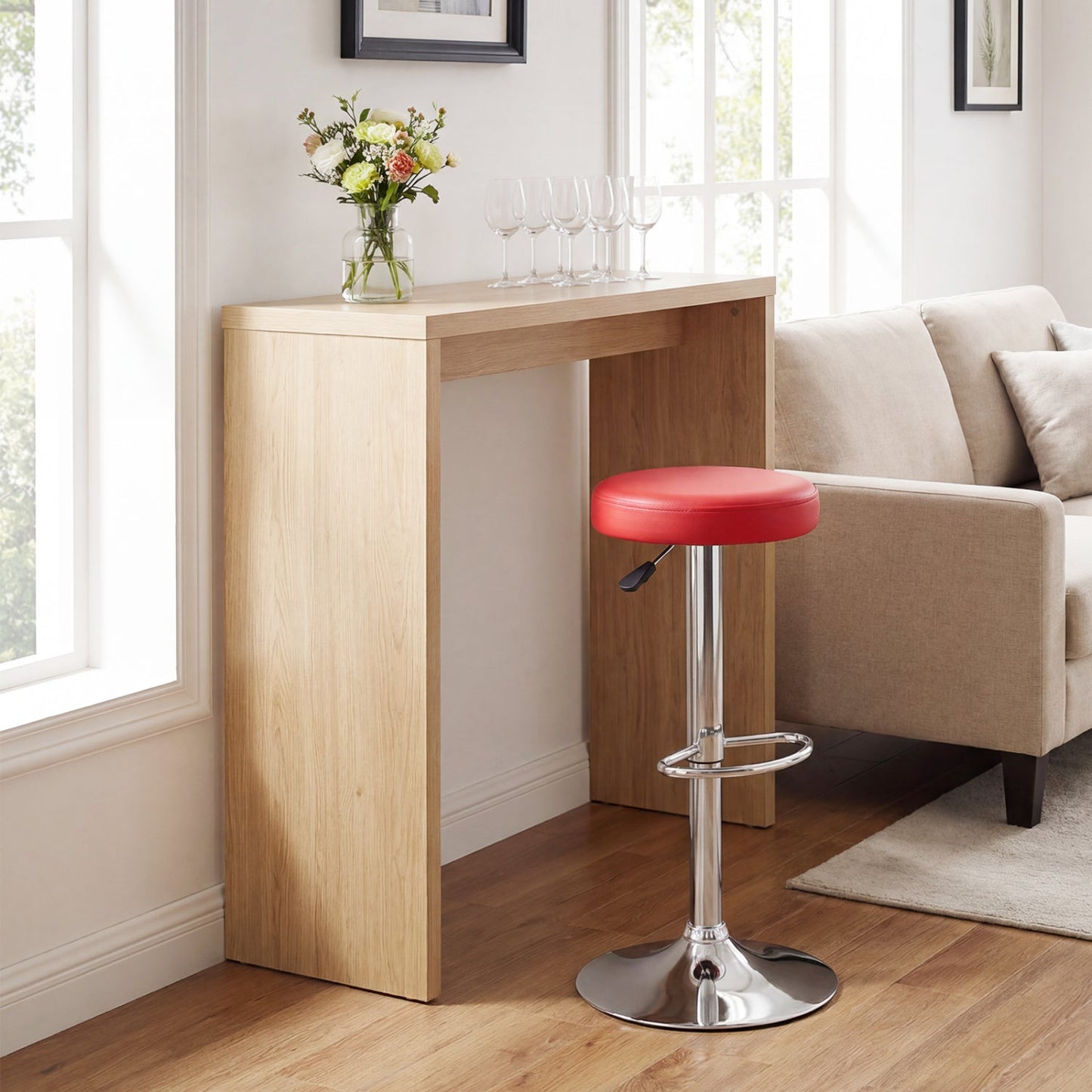 Bar Stool DirectDeals adjustable swivel with red padded seat, chrome pedestal base and footrest on Tampa Home & Garden Store