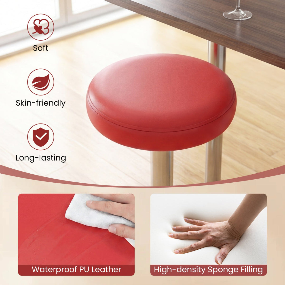 Bar stool DirectDeals red round PU leather cushion on metal legs swivel on Tampa Home & Garden Store