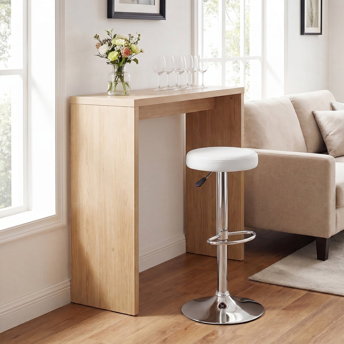 DirectDeals adjustable swivel bar stool with footrest, white seat and chrome pedestal base on Tampa Home & Garden Store