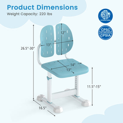Height-adjustable Kid's Study Chair with Double Back Support and Breathable Seat for 3+ Years Old