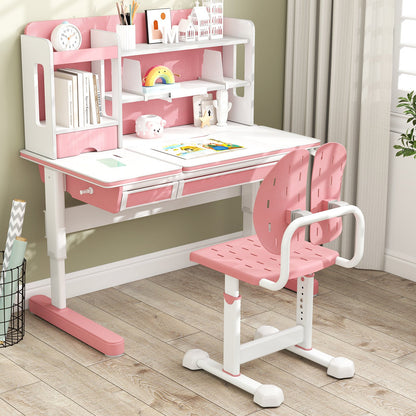 Height-adjustable Kid's Study Chair with Double Back Support and Breathable Seat for 3+ Years Old