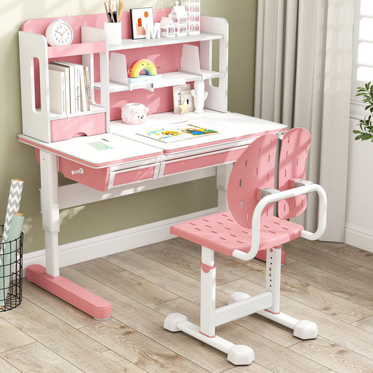 Height-adjustable Kid's Study Chair with Double Back Support and Breathable Seat for 3+ Years Old - Tampa Home & Garden Store