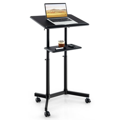 Mobile lectern cart with height-adjustable tilting top, black steel rolling stand on Tampa Home & Garden Store