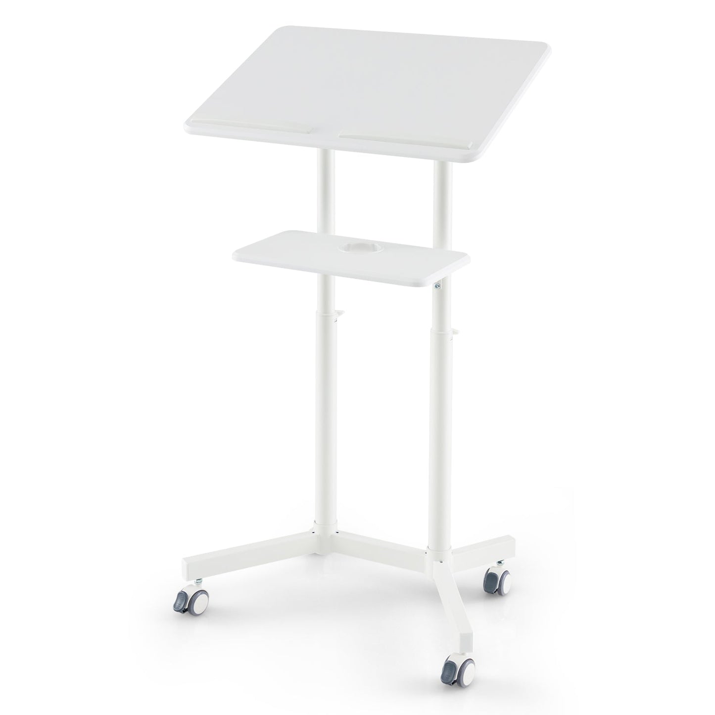 Mobile lectern DirectDeals white with tilting top and lower storage tray on four casters on Tampa Home & Garden Store