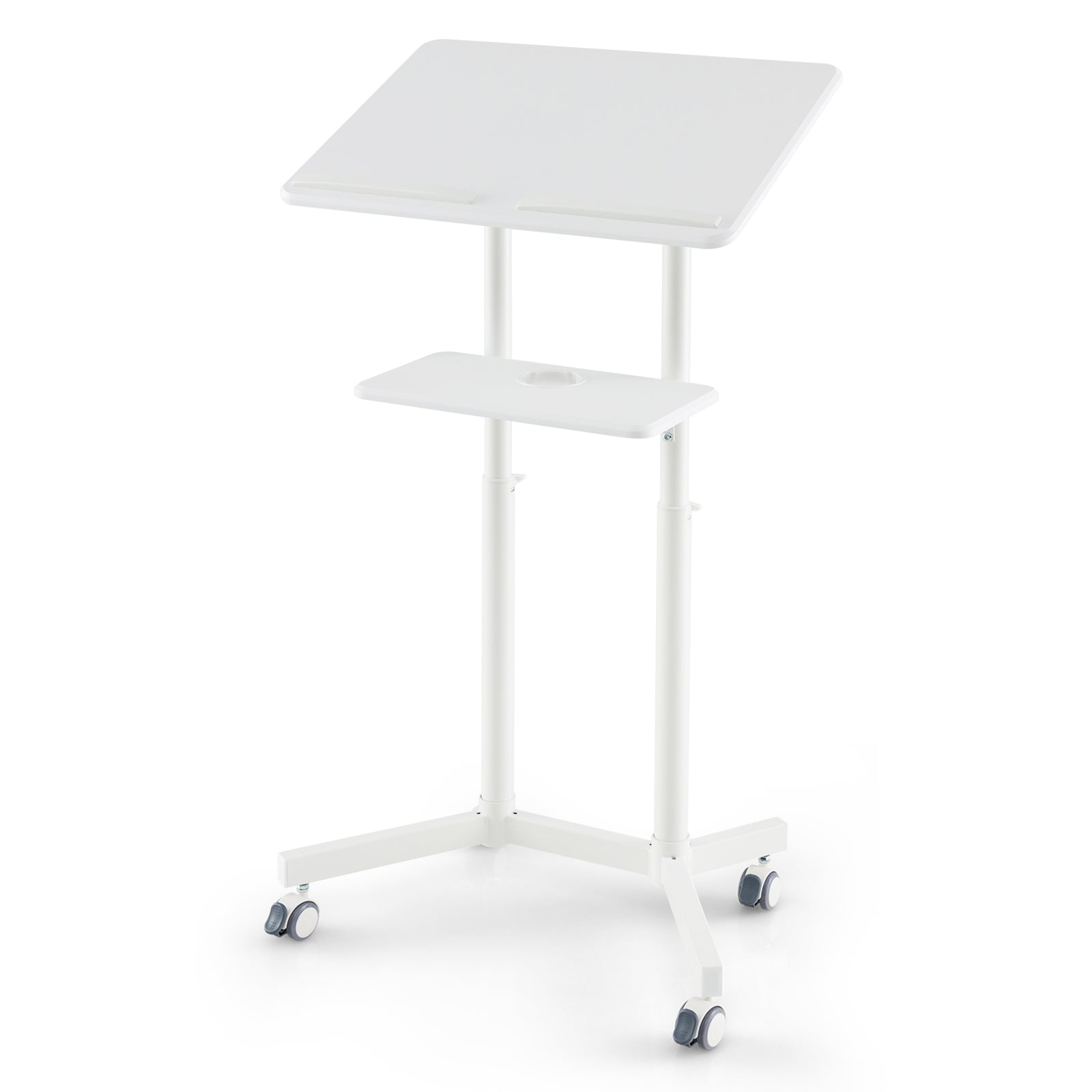 Mobile lectern DirectDeals white with tilting top and lower storage tray on four casters on Tampa Home & Garden Store