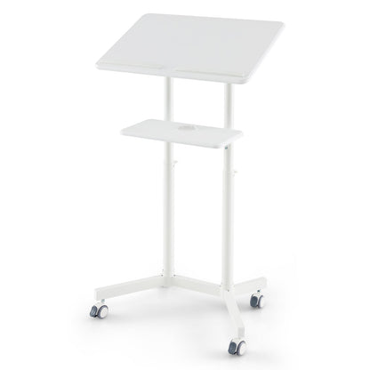 Mobile lectern DirectDeals white with tilting top and lower storage tray on four casters on Tampa Home & Garden Store