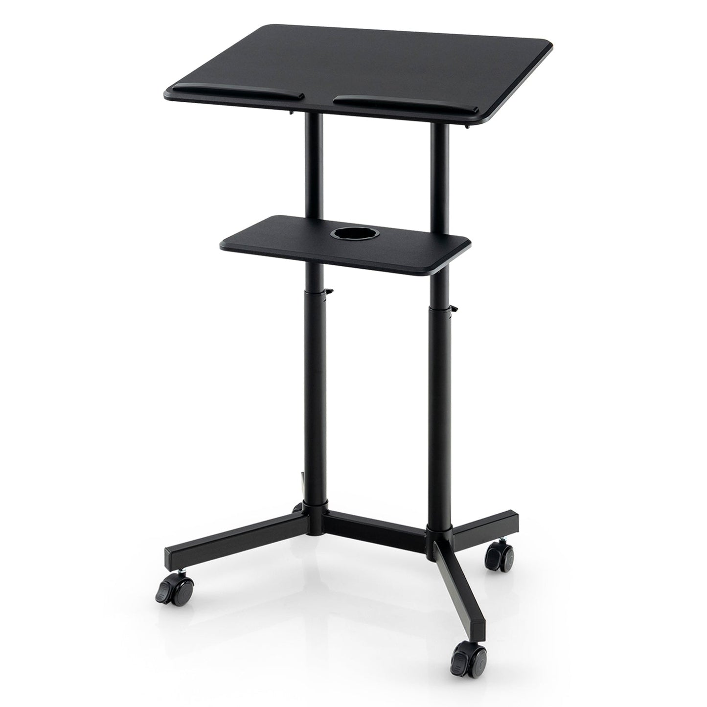 DirectDeals mobile lectern podium laptop cart with height-adjustable tilting top and lower storage tray on casters on Tampa Home & Garden Store