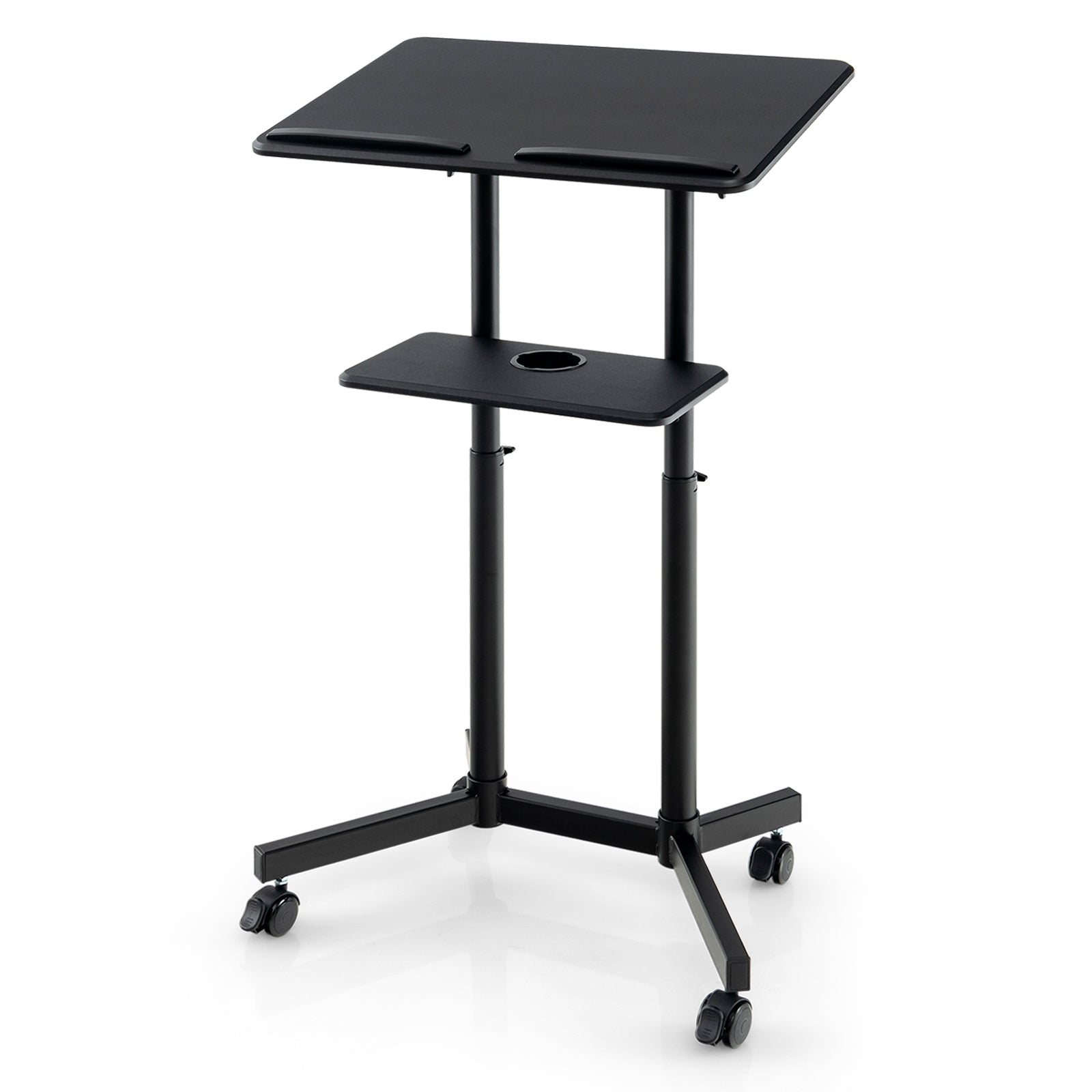 DirectDeals mobile lectern podium laptop cart with height-adjustable tilting top and lower storage tray on casters on Tampa Home & Garden Store