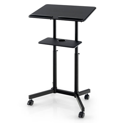 DirectDeals mobile lectern podium laptop cart with height-adjustable tilting top and lower storage tray on casters on Tampa Home & Garden Store