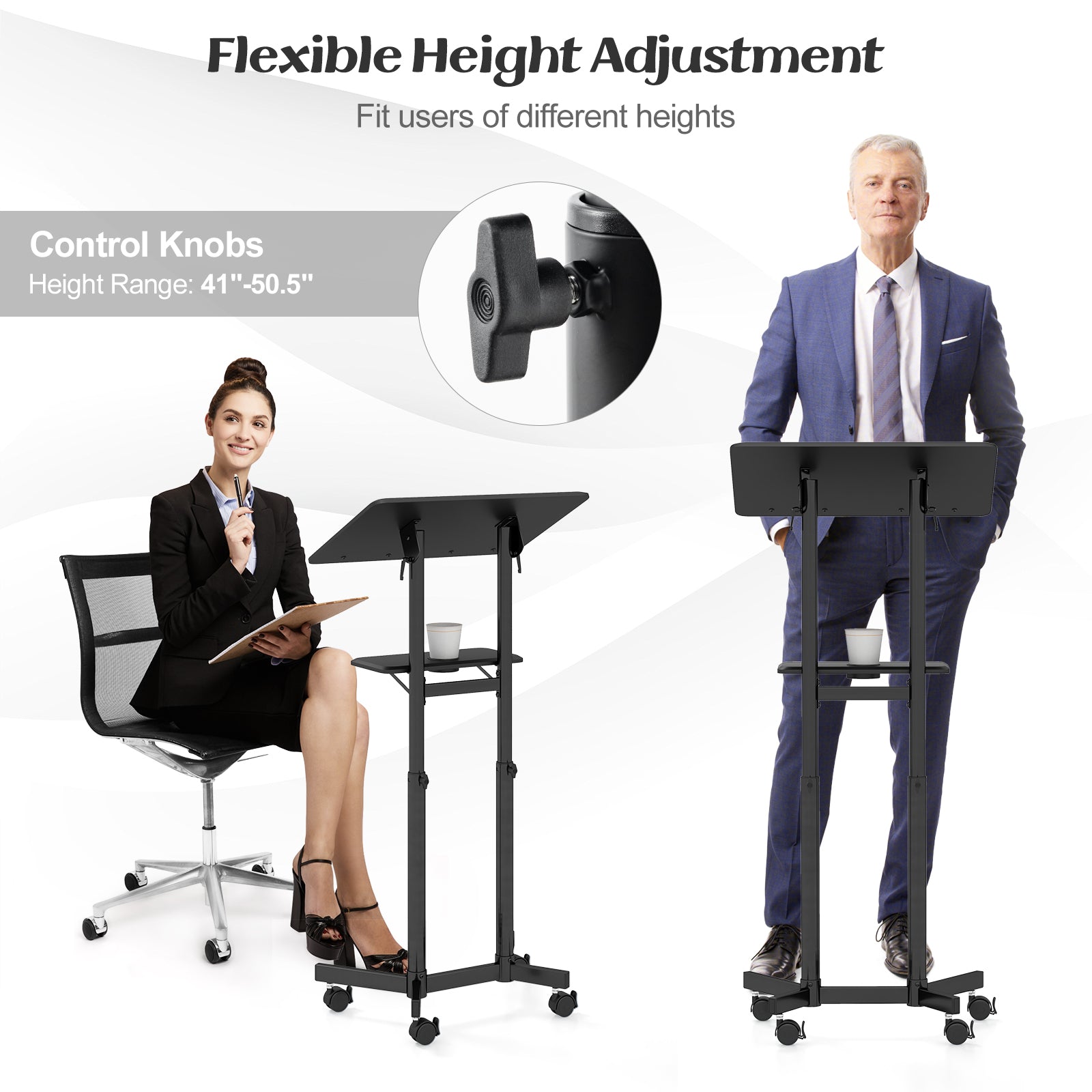 DirectDeals Lectern Podium height-adjustable rolling laptop cart with tilting top storage tray on Tampa Home & Garden Store