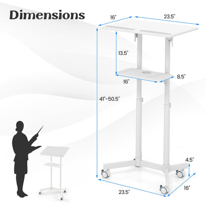 DirectDeals Mobile Lectern Podium with tilting top and storage shelf on white rolling cart on Tampa Home & Garden Store