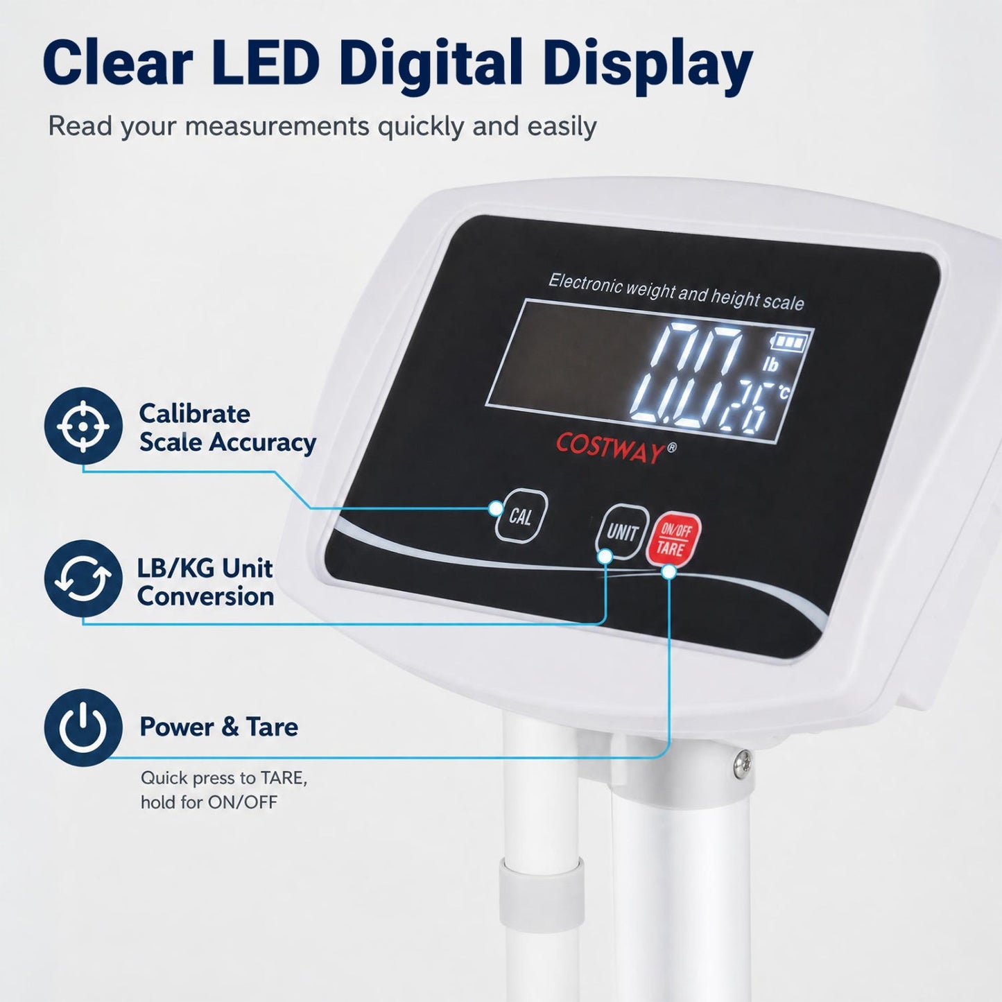 Digital height and weight scale with LED COSTWAY white 400 lb capacity on Tampa Home & Garden Store