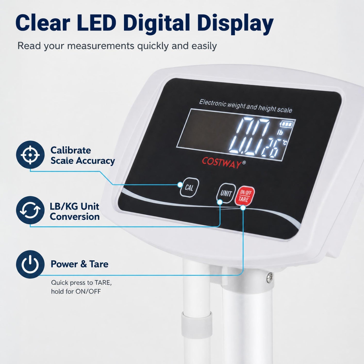 Digital height and weight scale with LED COSTWAY white 400 lb capacity on Tampa Home & Garden Store