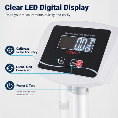 Digital height and weight scale with LED COSTWAY white 400 lb capacity on Tampa Home & Garden Store