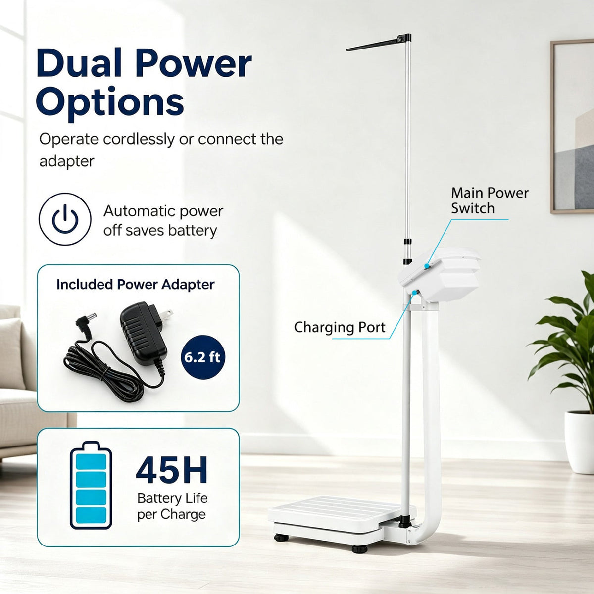 DirectDeals digital height and weight scale with LED display, white frame, 400 lb capacity on Tampa Home & Garden Store