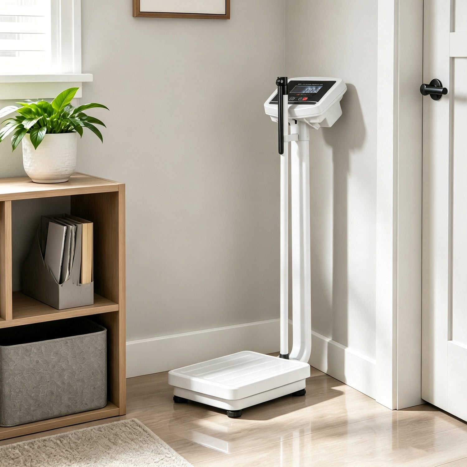 Digital height and weight scale with LED display, white base, DirectDeals health scale on Tampa Home & Garden Store