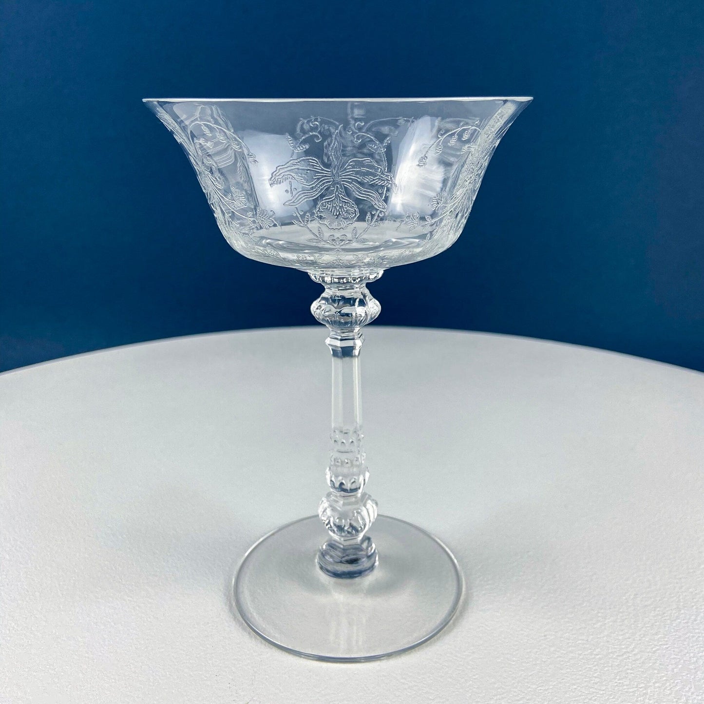 Heisey Champagne Stemware. Set of 6 Orchid Pattern Etched Crystal Glasses. Home Gift. Dining Room Decor. Collectible Glassware. - Tampa Home & Garden Store