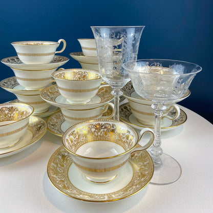 Heisey Champagne Stemware. Set of 6 Orchid Pattern Etched Crystal Glasses. Home Gift. Dining Room Decor. Collectible Glassware. - Tampa Home & Garden Store