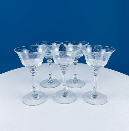Heisey Sweet Wine, Liquor Glasses. Set of 6 Orchid Pattern Etched Crystal Sherbets. Home Gift. Dining Room Decor. Collectible Glassware. - Tampa Home & Garden Store