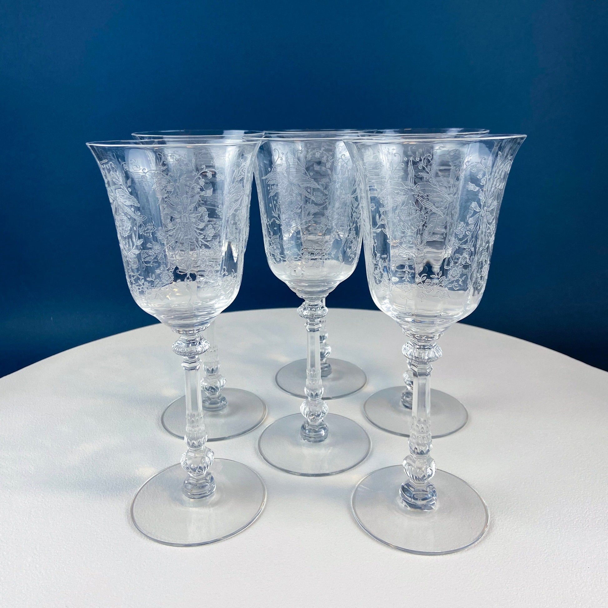 Heisey Wine Goblets. Set of 7 Orchid Pattern Etched Crystal Glasses. Home Gift. Dining Room Decor. Collectible Glassware. - Tampa Home & Garden Store