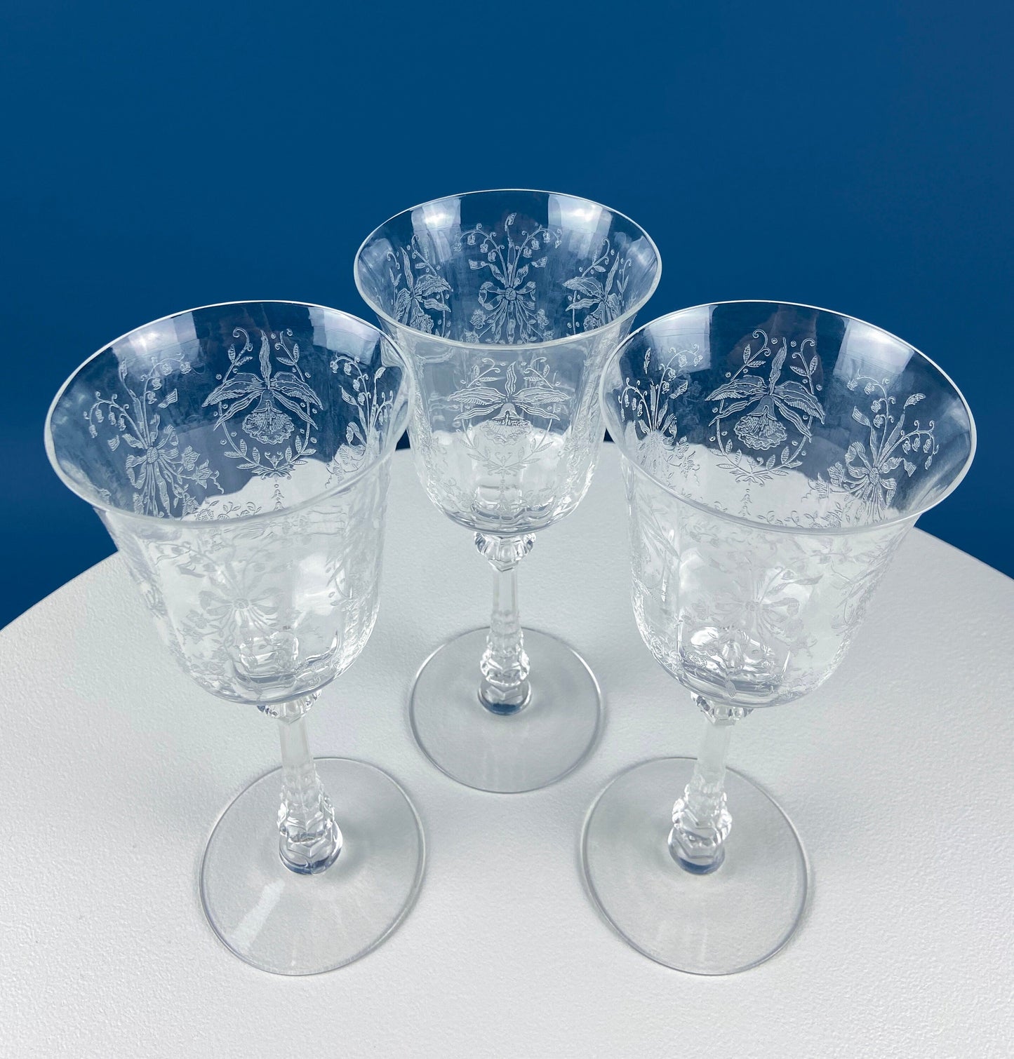 Heisey Wine Goblets. Set of 7 Orchid Pattern Etched Crystal Glasses. Home Gift. Dining Room Decor. Collectible Glassware. - Tampa Home & Garden Store
