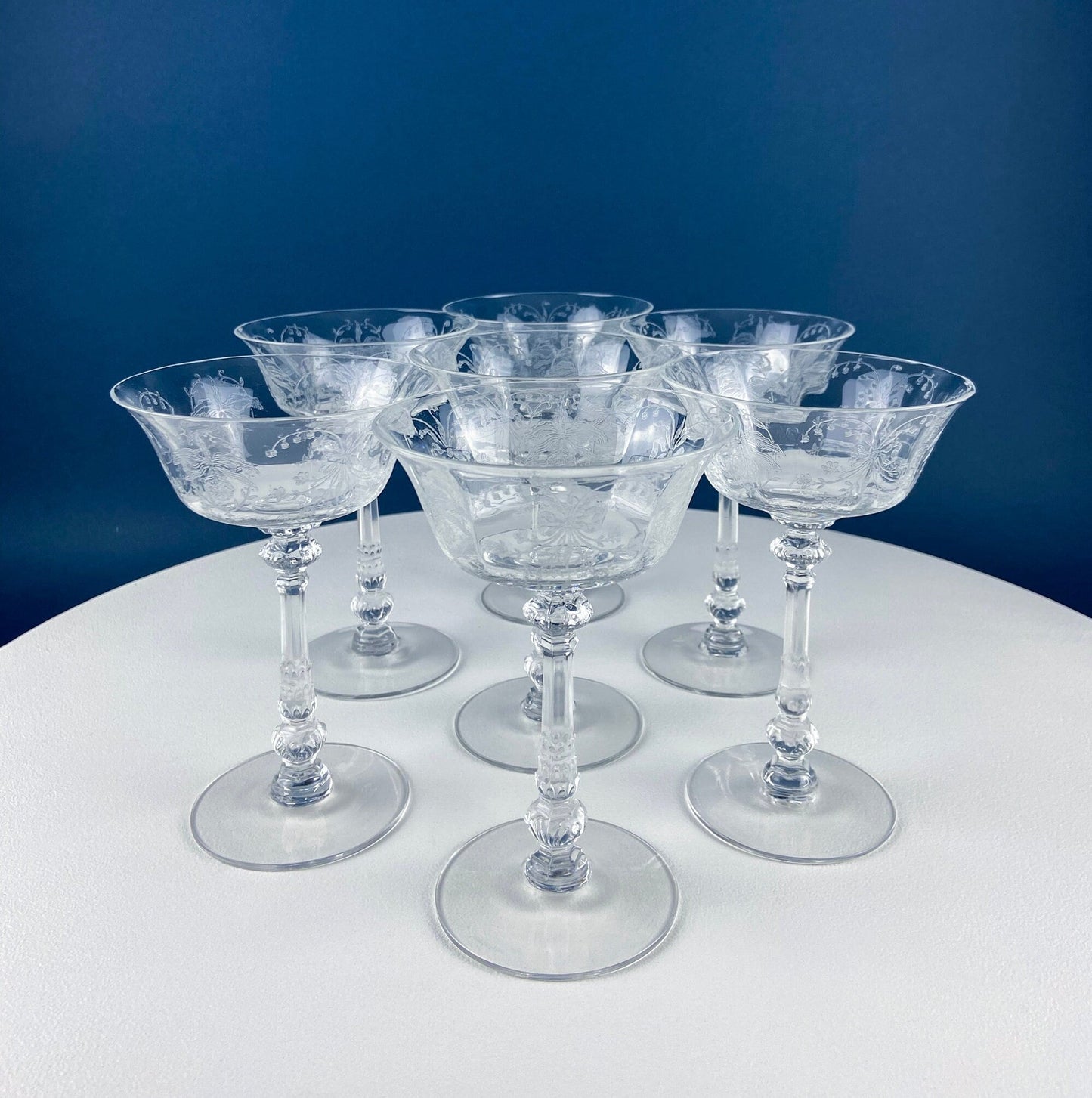 Heisey Wine Goblets. Set of 7 Orchid Pattern Etched Crystal Glasses. Home Gift. Dining Room Decor. Collectible Glassware. - Tampa Home & Garden Store