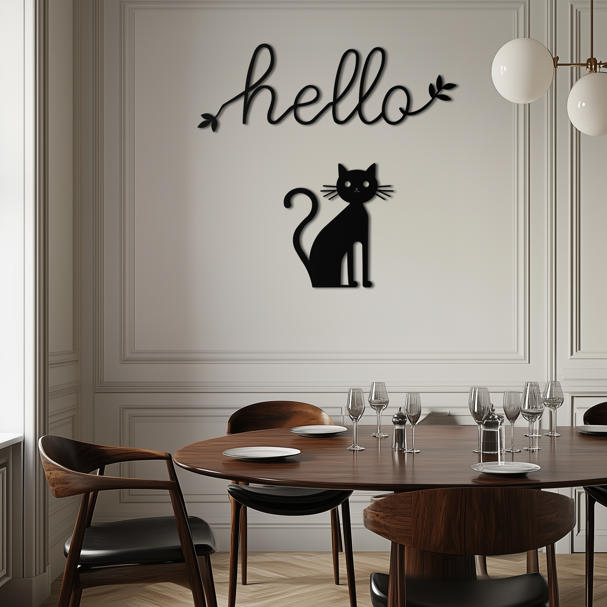 Hello Cat Metal Wall Art – Whimsical Welcome Sign with Cat Silhouette for Entryway or Living Room- KAF352 - Tampa Home & Garden Store