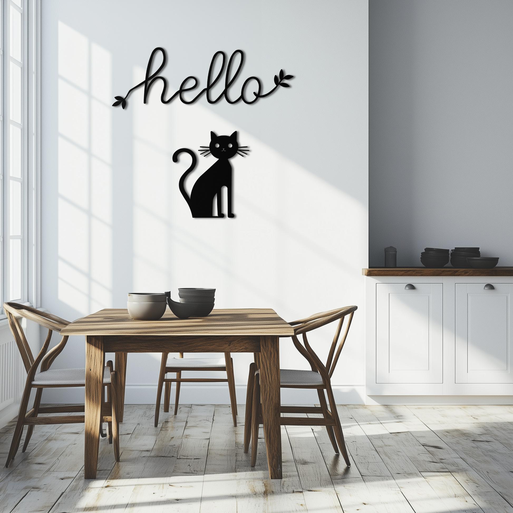 Hello Cat Metal Wall Art – Whimsical Welcome Sign with Cat Silhouette for Entryway or Living Room- KAF352 - Tampa Home & Garden Store