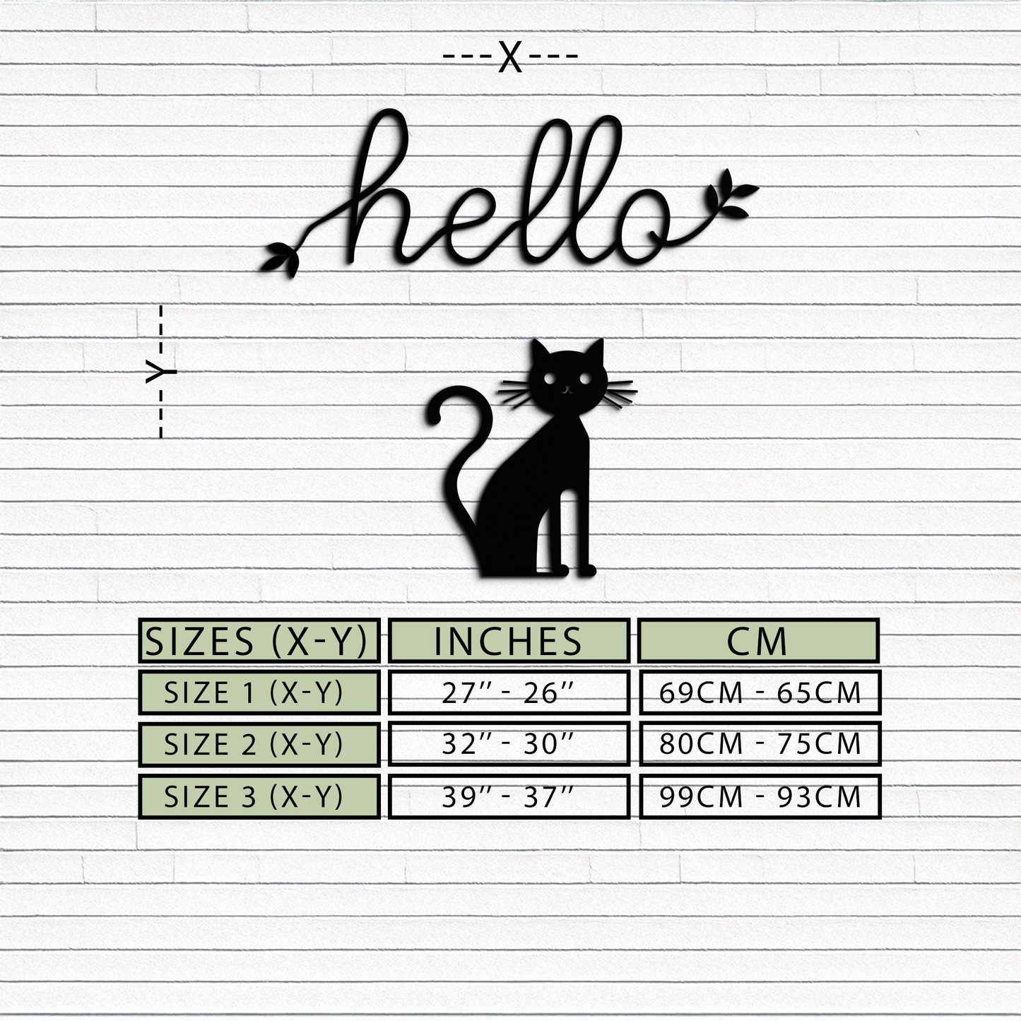 Hello Cat Metal Wall Art – Whimsical Welcome Sign with Cat Silhouette for Entryway or Living Room- KAF352 - Tampa Home & Garden Store