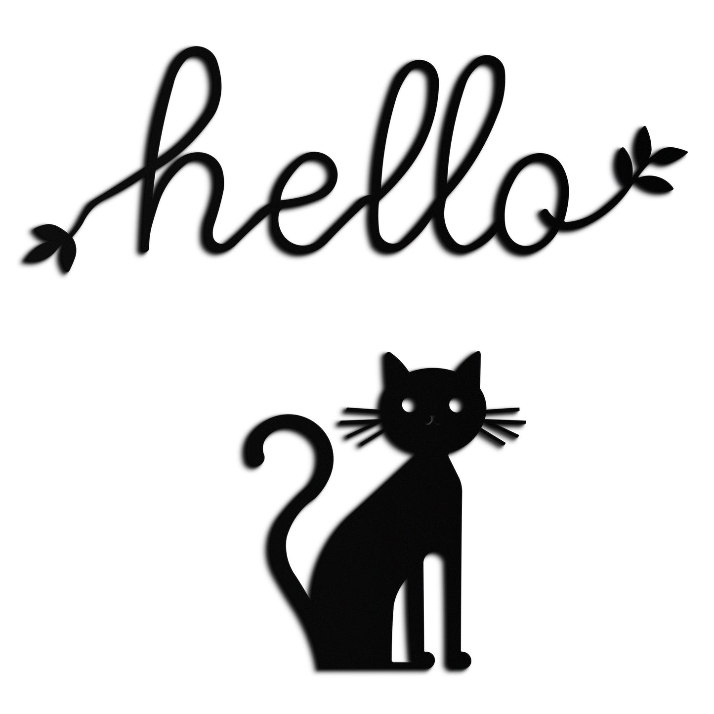 Hello Cat Metal Wall Art – Whimsical Welcome Sign with Cat Silhouette for Entryway or Living Room- KAF352 - Tampa Home & Garden Store