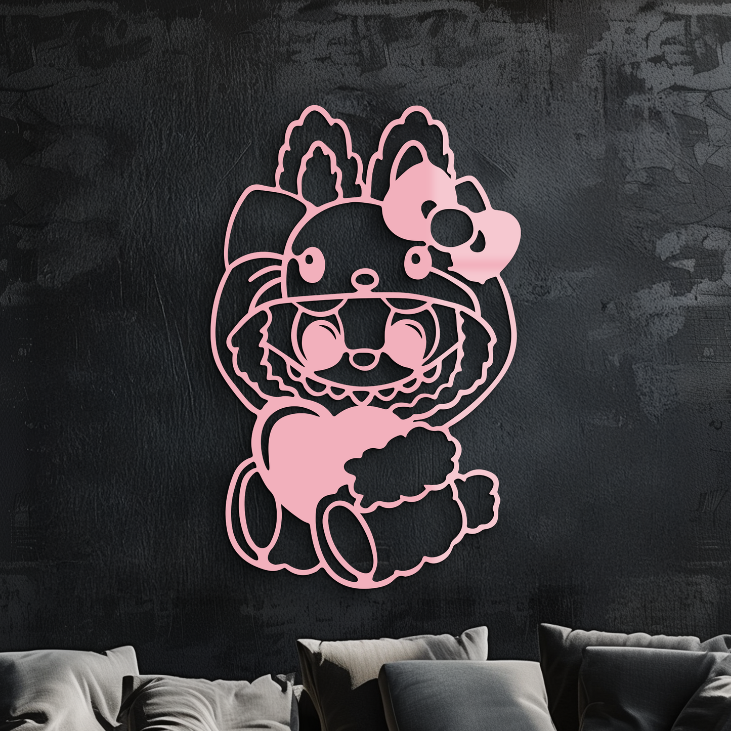 Hello Kitty Hat Labubu Metal Wall Art – Cute Cartoon Character Design - KAFGP051 - Tampa Home & Garden Store
