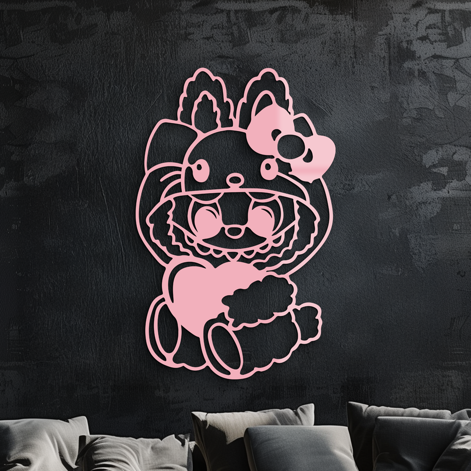 Hello Kitty Hat Labubu Metal Wall Art – Cute Cartoon Character Design - KAFGP051 - Tampa Home & Garden Store