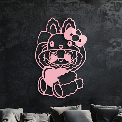 Hello Kitty Hat Labubu Metal Wall Art – Cute Cartoon Character Design - KAFGP051 - Tampa Home & Garden Store