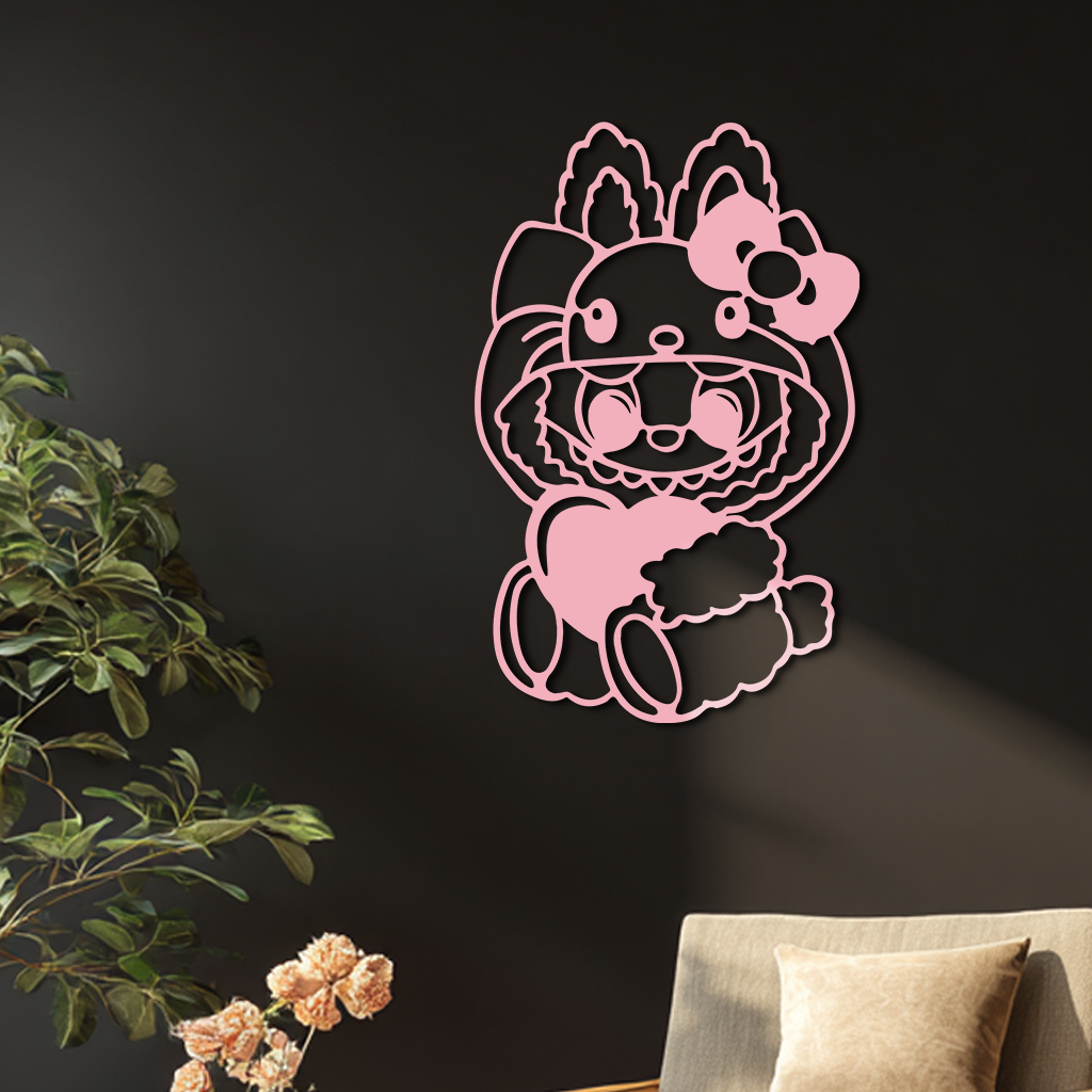 Hello Kitty Hat Labubu Metal Wall Art – Cute Cartoon Character Design - KAFGP051 - Tampa Home & Garden Store