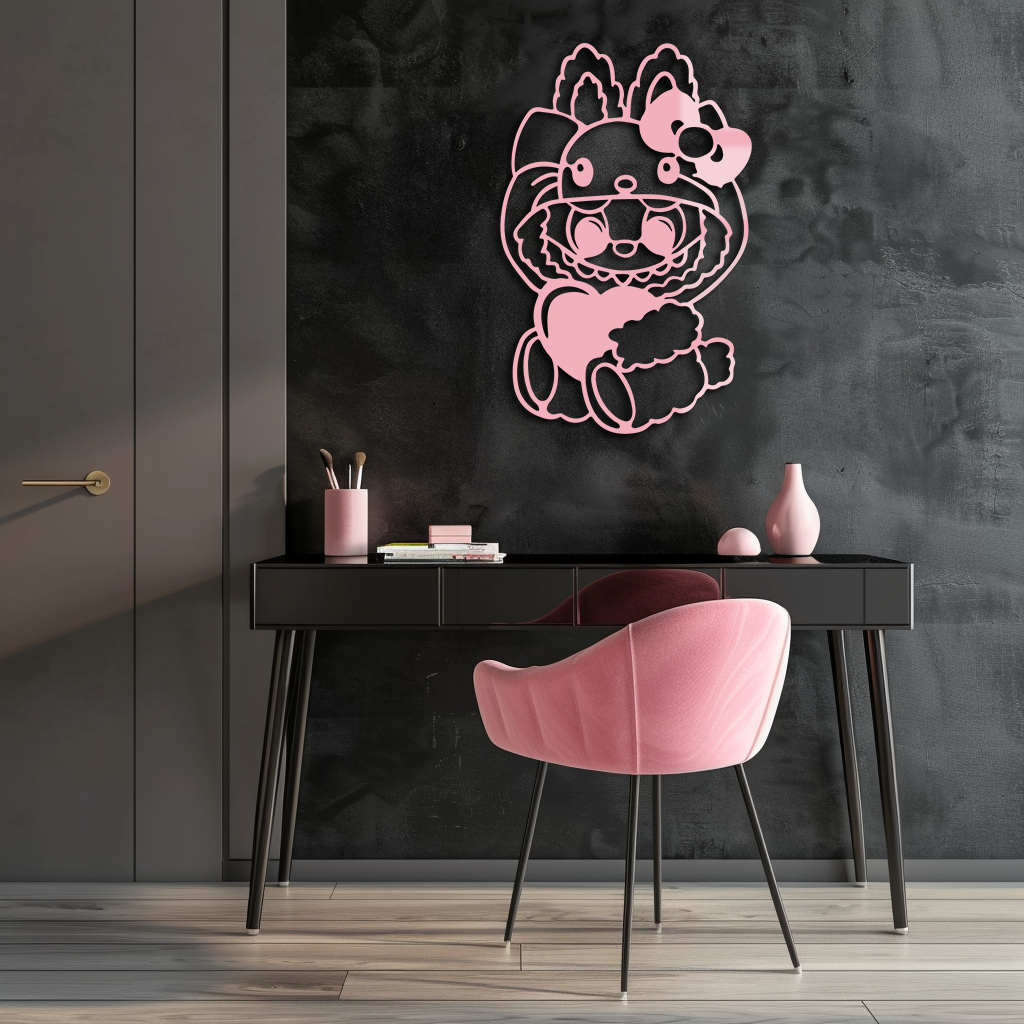 Hello Kitty Hat Labubu Metal Wall Art – Cute Cartoon Character Design - KAFGP051 - Tampa Home & Garden Store