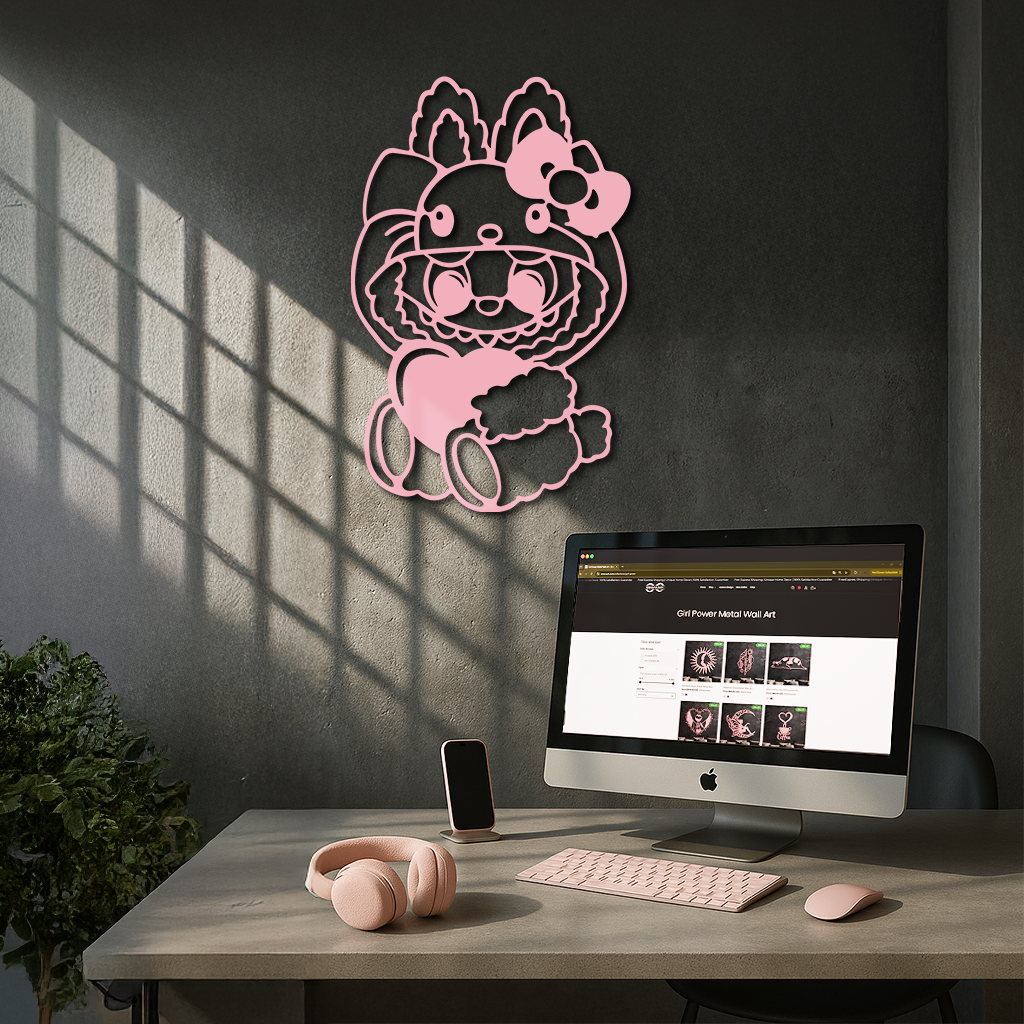 Hello Kitty Hat Labubu Metal Wall Art – Cute Cartoon Character Design - KAFGP051 - Tampa Home & Garden Store