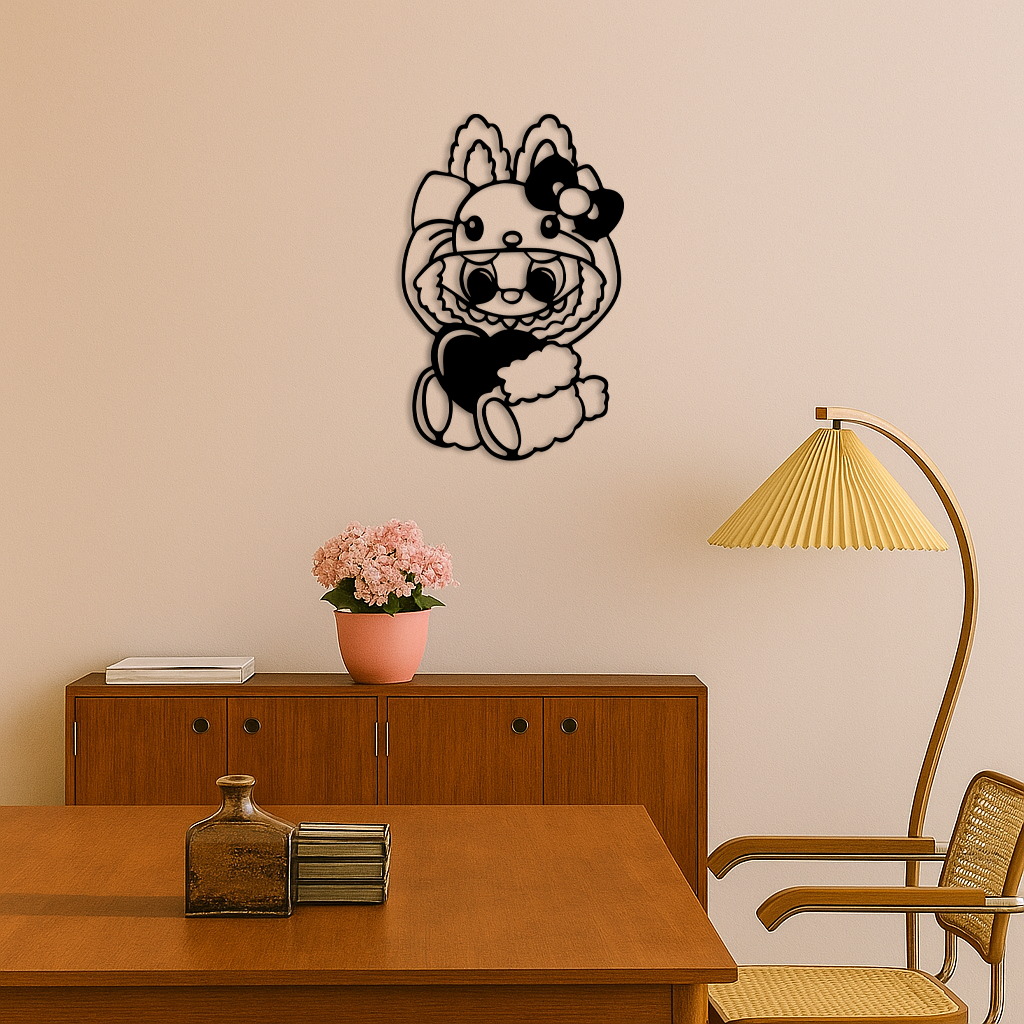Hello Kitty Hat Labubu Metal Wall Art – Cute Cartoon Character Design - KAFGP051 - Tampa Home & Garden Store