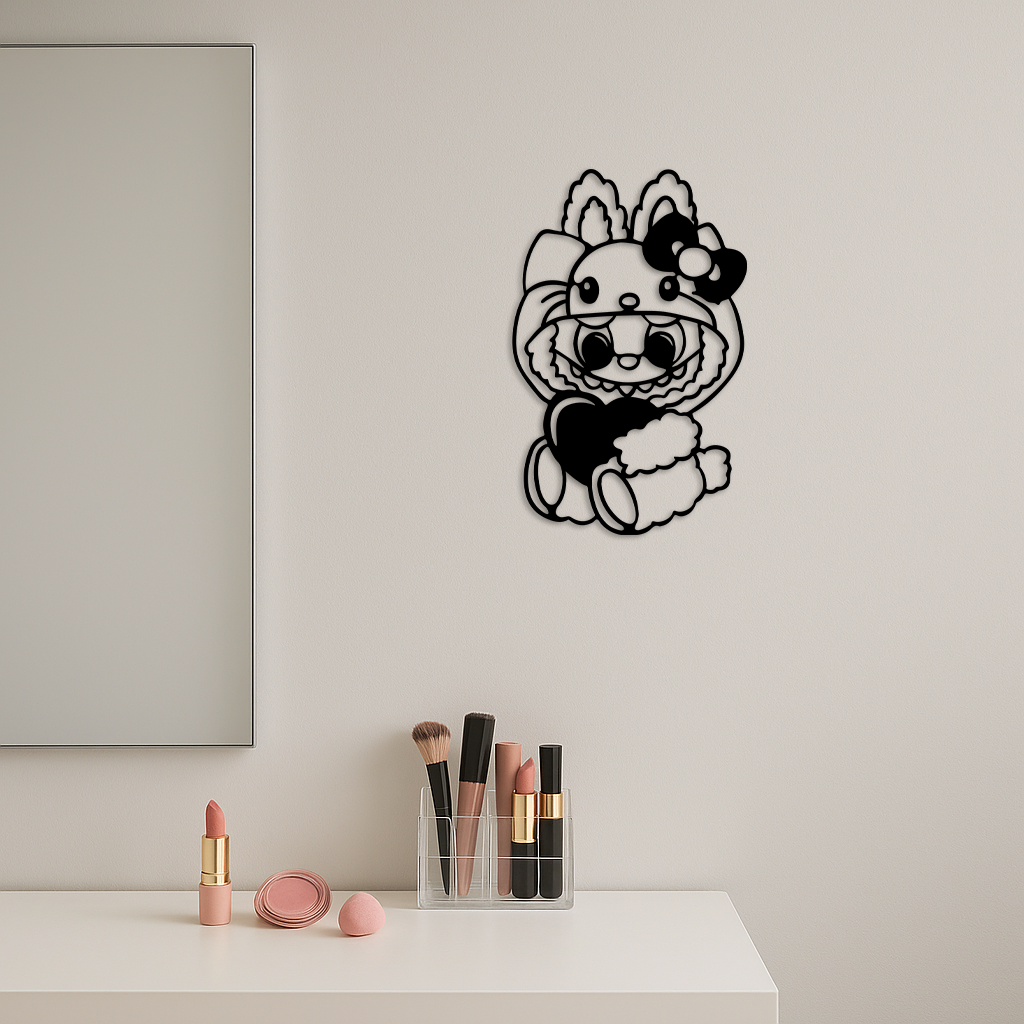 Hello Kitty Hat Labubu Metal Wall Art – Cute Cartoon Character Design - KAFGP051 - Tampa Home & Garden Store