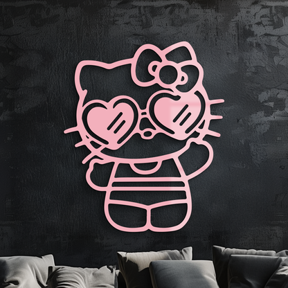 Hello Kitty Silhouette Metal Wall Art – Heart Glasses Cute Design - KAFGP036 - Tampa Home & Garden Store