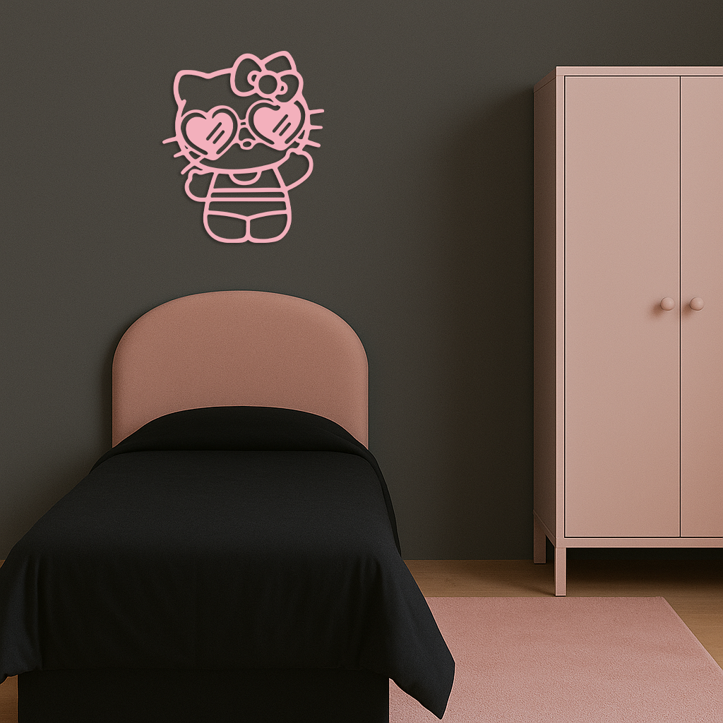 Hello Kitty Silhouette Metal Wall Art – Heart Glasses Cute Design - KAFGP036 - Tampa Home & Garden Store