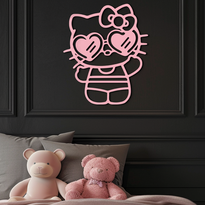 Hello Kitty Silhouette Metal Wall Art – Heart Glasses Cute Design - KAFGP036 - Tampa Home & Garden Store