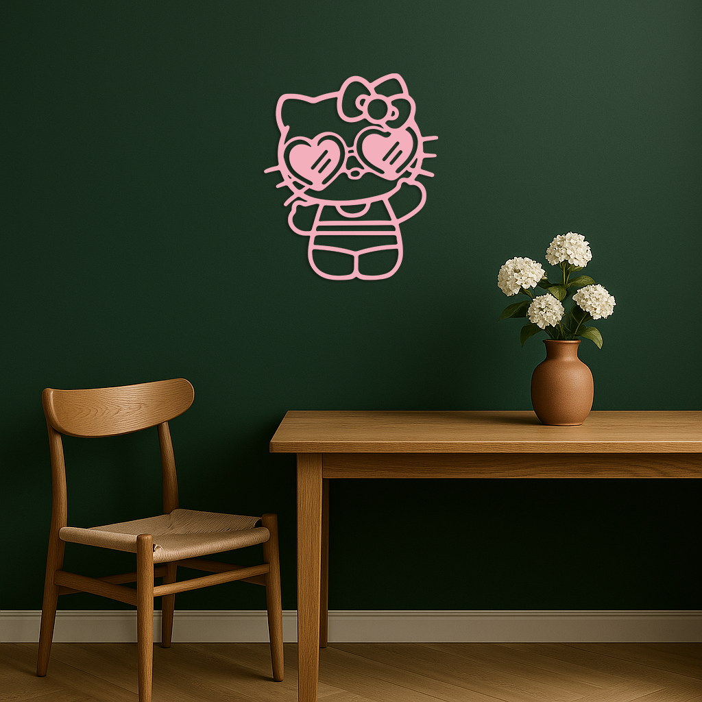 Hello Kitty Silhouette Metal Wall Art – Heart Glasses Cute Design - KAFGP036 - Tampa Home & Garden Store